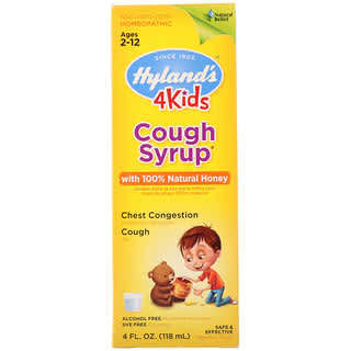 Hyland's, 4 niños, Jarabe para la tos con miel 100% natural, De 2 a 12 años, 118 ml (4 oz. Líq.)