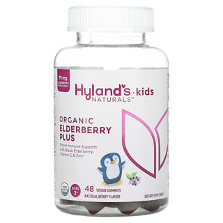 Hyland's, مكمل خمان عضوي، Kids Naturals، Organic Elderberry Plus، توت طبيعي، لعمر سنتين فما فوق، 48 قرصًا قابلاً للمضغ نباتي