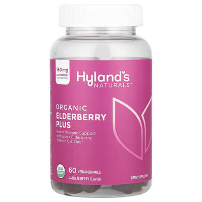 Hyland's Naturals, Organic Black Elderberry Gummies, Natural Berry Flavor, 60 Vegan Gummies