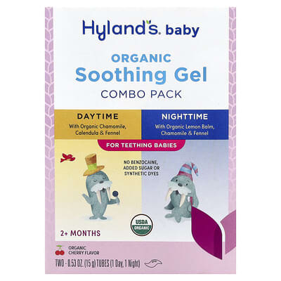 Hyland's Naturals, Baby, Organic Soothing Gel Combo Pack, Daytime/Nighttime, 2+ Months, Organic Cherry, 2 Tubes, 0.53 oz (15 g) Each