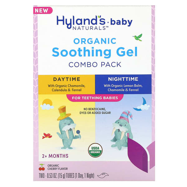 Hyland's Naturals, Baby, Organic Soothing Gel Combo Pack, Daytime/Nighttime, 2+ Months, Organic Cherry, 2 Tubes, 0.53 oz (15 g) Each