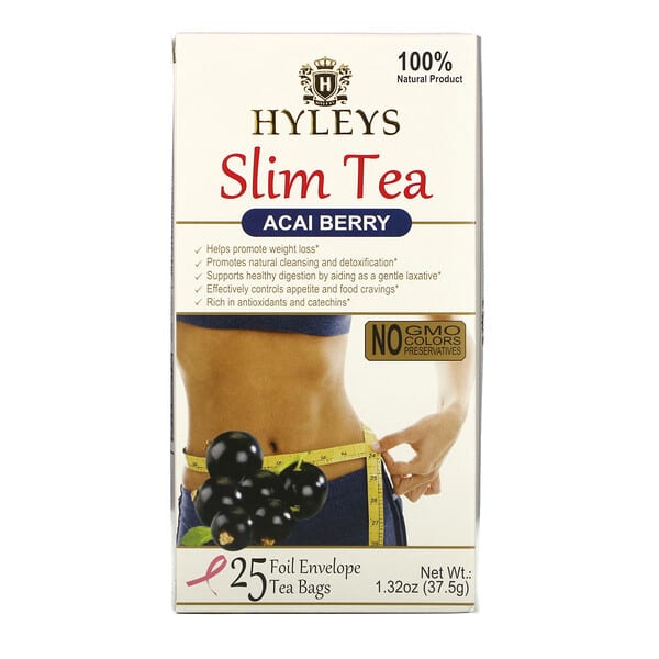 Hyleys Tea‏, Slim Tea, Acai Berry, 25 Foil Envelope Tea Bags, 0.05 oz (1.5 g) Each