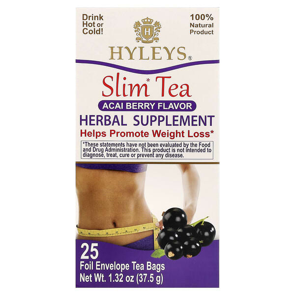 Hyleys Tea, 슬림 티, 아사이 베리, 포일 포장 티백 25개, 37.5g(1.32oz)