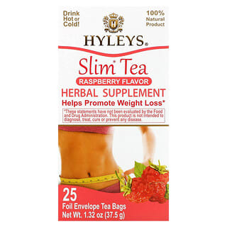 Hyleys Tea, Slim Tea, Raspberry, 25 Foil Envelope Tea Bags, 0.05 oz (1.5 g) Each