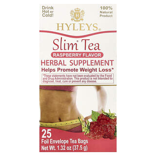 Hyleys Tea, Slim Tea, Raspberry, 25 Foil Envelope Tea Bags, 0.05 oz (1.5 g) Each