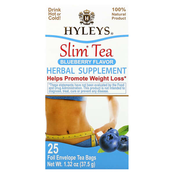 Hyleys Tea, スリムティー、ブルーベリー味、アルミ個包装ティーバッグ25袋、37.5g（1.32オンス）