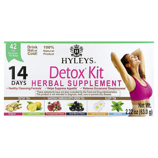 Hyleys Tea, 14 Days Detox Kit, Assorted, 42 Foil Envelope Tea Bags, 2.22 oz (63 g)