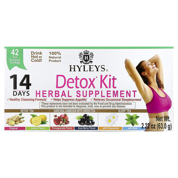 Hyleys Tea, Kit Detox 14 Dias, Sortido, 42 Saquinhos de Chá com Envelope de Papel Alumínio, 63 g (2,22 oz)