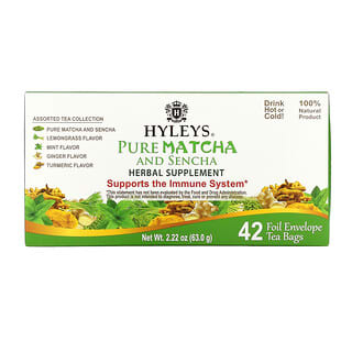 Hyleys Tea, Suplemento herbal de matcha puro y sencha, Colección de tés surtidos, 42 bolsitas de té en sobres de aluminio, 1,5 g (0,05 oz) cada una