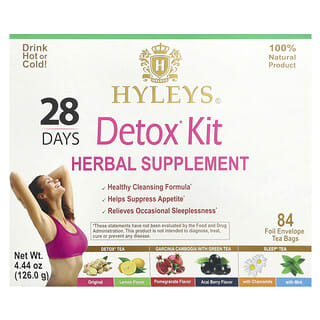 Hyleys Tea, 28 Days Detox Kit, Assorted, 84 Foil Envelope Tea Bags, 4.44 oz (126 g)