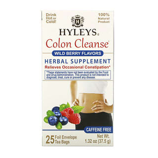 Hyleys Tea, تنظيف القولون، بنكهات التوت البري، خالٍ من الكافيين، 25 كيس شاي، 1.32 أونصة (37.5 جم)
