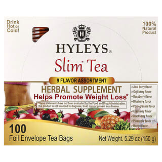 Hyleys Tea, Slim Tea, assortiment van 9 smaken, 100 theezakjes in folie-envelop, 150 g