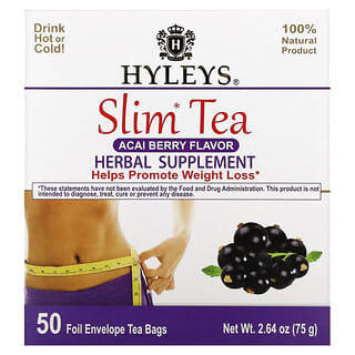 Hyleys Tea, Slim Tea, Acai Berry, 50 Foil Envelope Tea Bags, 0.05 oz (1.5 g) Each