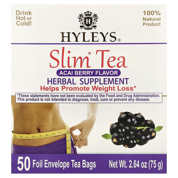Hyleys Tea, Slim Tea, Tee mit Açaí-Beere, 50 Teebeutel in Folienhülle, 75 g (2,64 oz.)