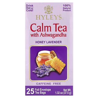 Hyleys Tea, Calm Tea с ашвагандой, медом и лавандой, без кофеина, 25 пакетиков с фольгой, 37,5 г (1,32 унции)