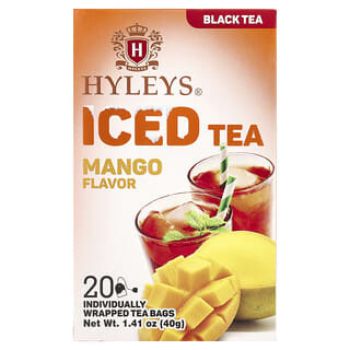 Hyleys Tea, Thé noir glacé, Mangue, 20 sachets de thé emballés individuellement, 40 g