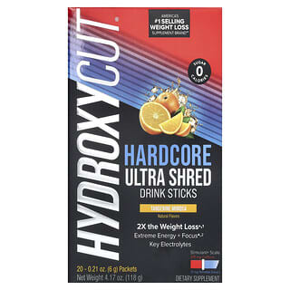 Hydroxycut, Hardcore Ultra Shred, палички для напоїв, мандарин і мімоза, 20 пакетиків по 6 г (0,21 унції)