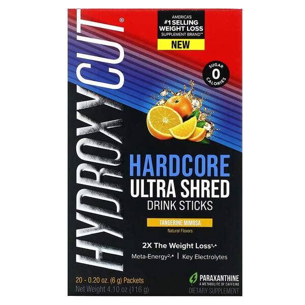 Hydroxycut, Hardcore Ultra Shred Drink Sticks，柳丁含羞草，20 包，每包 0.2 盎司（6 克）