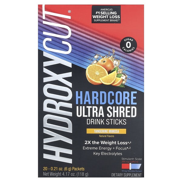 Hydroxycut, Hardcore Ultra Shred Drink Sticks, Tangerine Mimosa, 20 Packets, 0.21 oz (6 g) Each — product photo 1
