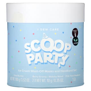 I Dew Care, Scoop Party, Set de mascarillas para lavar helados y diadema, Set de 4 piezas