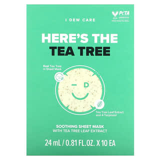 I Dew Care, Here´s The Tea Tree, Mascarilla de belleza calmante en lámina, 10 mascarillas en lámina, 24 ml (0,81 oz. Líq.) Cada una