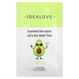 Idealove, Superaliments pour sauver votre peau, Let's Avo Good Time, 1 masque de beauté en tissu, 20 ml