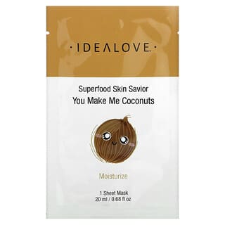 Idealove, Superalimentos de rescate para la piel, Coco enloquecedor, 1 mascarilla de belleza en lámina, 20 ml (0,68 oz. líq.)