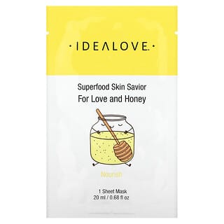 Idealove, منقذ البشرة بالأغذية فائقة القيمة الغذائية، For Love and Honey، قناع ورقي تجميلي واحد، 0.68 أونصة سائلة (20 مل)