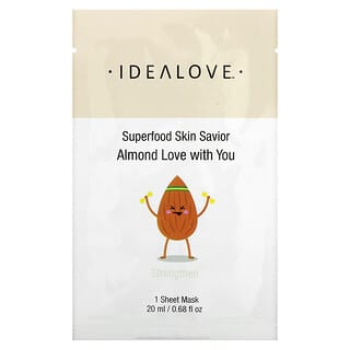 Idealove, Superaliments pour sauver votre peau, Almond Love With You, 1 masque de beauté en tissu, 20 ml