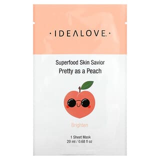Idealove, منقذ البشرة بالأغذية فائقة القيمة الغذائية، Pretty as a Peach، قناع تجميلي ورقي واحد، 0.68 أونصة سائلة (20 مل)