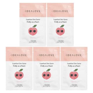 Idealove, Superfood Skin Savior, Pretty as Peach, mit Superfoods angereicherte Gesichtsmaske, Pfirsich, 5 Beauty-Tuchmasken, je 20 ml (0,68 fl. oz.).