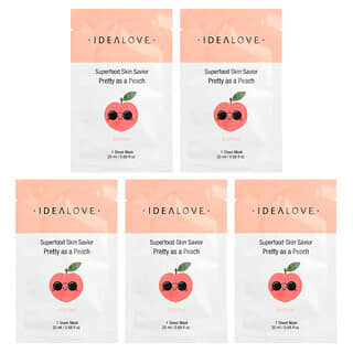 أيديلاف‏, قناع Skin Savior منقذ البشرة بالأغذية فائقة القيمة الغذائية، ‏Pretty as a Peach، ‏5 أقنعة تجميل ورقية، 0.68 أونصة سائلة (20 مل) لكل قناع