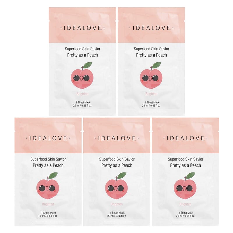Idealove, Superfood Skin Savior, Pretty as a Peach, 5 Beauty Sheet Masks, 0.68 fl oz (20 ml) Each