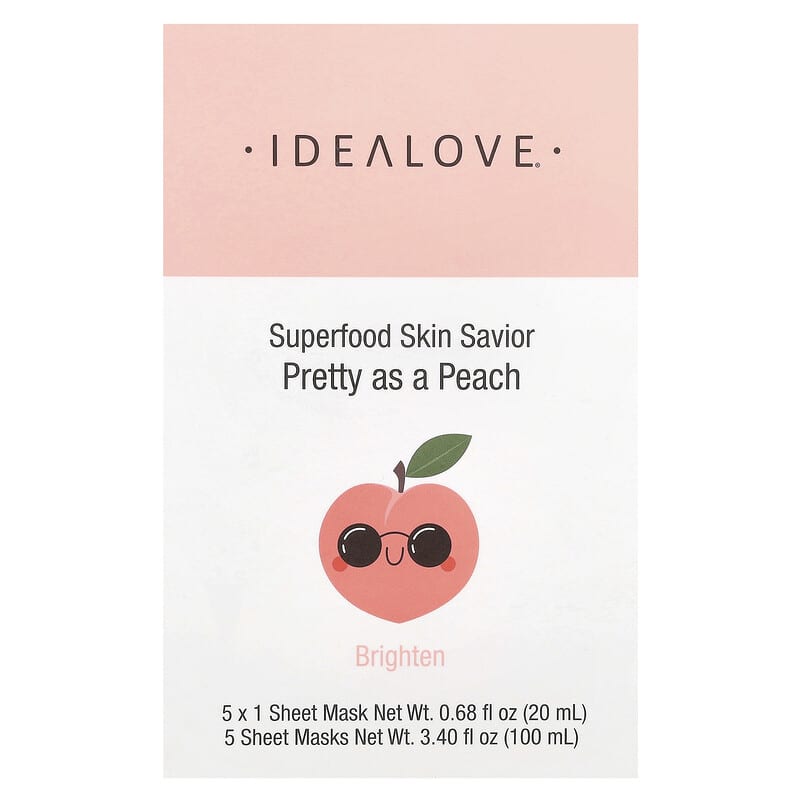 Idealove, Superfood Skin Savior, Pretty as a Peach, 5 Beauty Sheet Masks, 0.68 fl oz (20 ml) Each