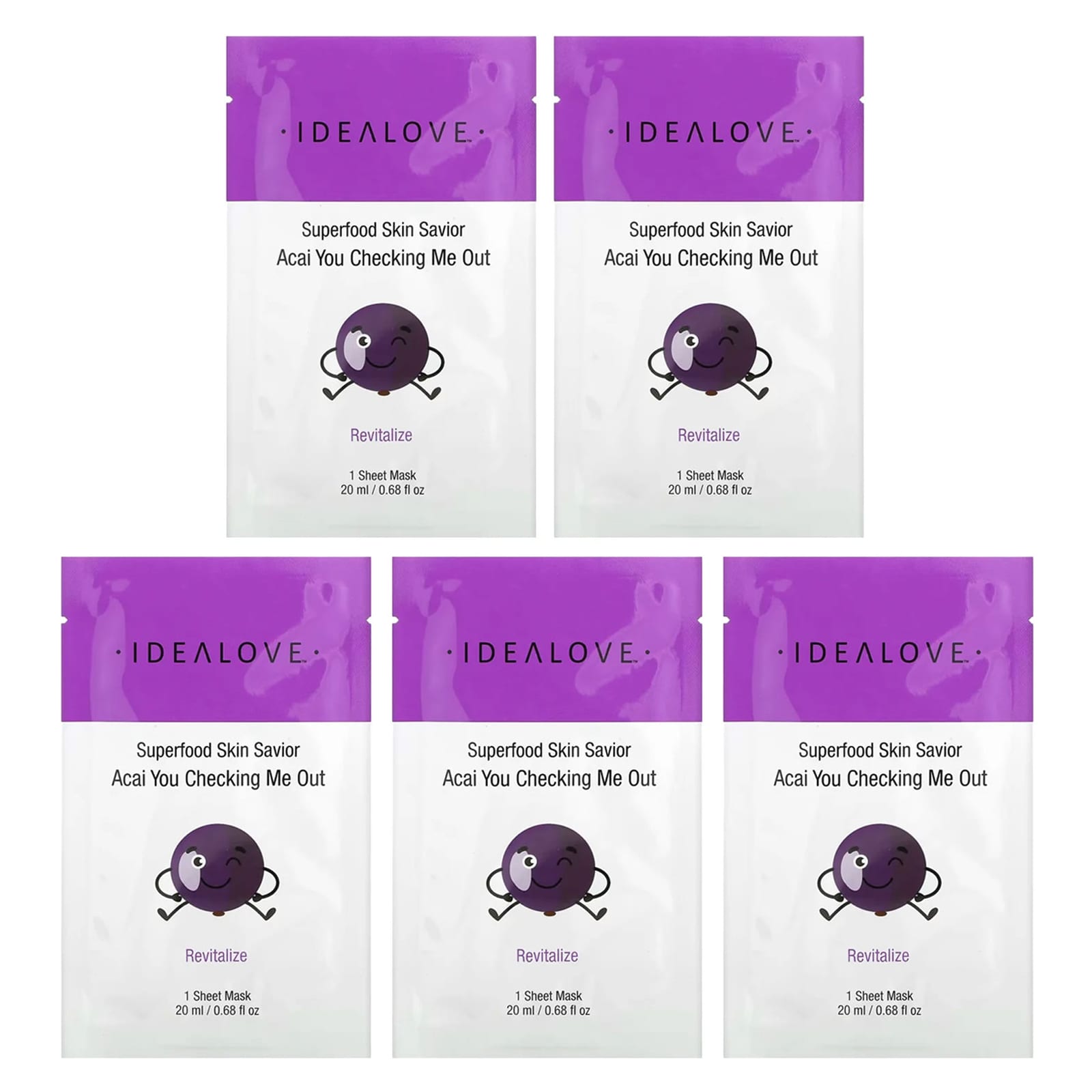 Idealove, Superfood Skin Savior, Acai You Checking Me Out, 5 Beauty Sheet Masks, 0.68 fl oz (20