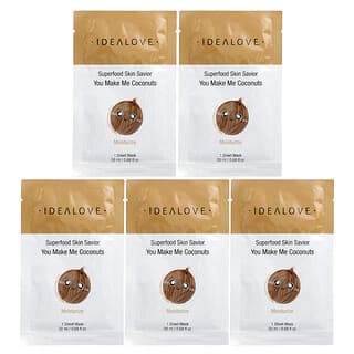 Idealove, Superfood Skin Savior, You Make Me Coconuts, 5 maschere di bellezza in tessuto, 20 ml ciascuna