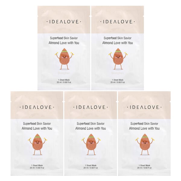 Idealove, 슈퍼 푸드 스킨 세이비어, 아몬드 러브 위드 유, 뷰티 시트 마스크 5개입, 각 20ml(0.68fl oz)