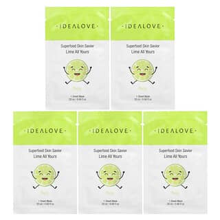 Idealove, Superaliments pour sauver votre peau, Citron vert, 5 masques de beauté en tissu, 20 ml chacun