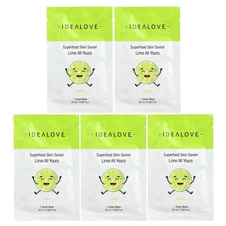 Idealove, Superfood Skin Savior, Lime All Yours, 5 maschere di bellezza in tessuto, 20 ml ciascuna