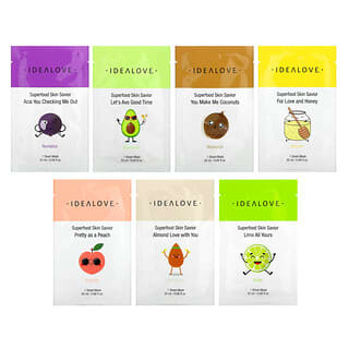 Idealove, Superfood Skin Savior, маски с суперфудами, набор разных видов, 7 шт. по 20 мл (0,68 жидк. унции)