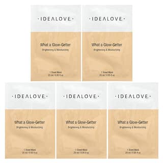 Idealove, What a Glow-Getter, осветляющие и увлажняющие тканевые маски, 5 шт. по 25 мл (0,85 жидк. унции)