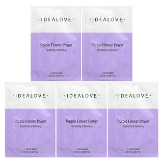 Idealove, Purple Flower Power, 5 тканевых косметических масок, 25 мл (0,85 жидк. унции) каждая