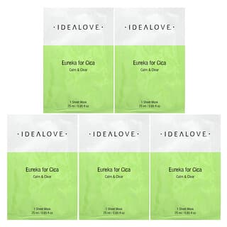 Idealove, Eureka for Cica，舒緩和透淨，5 片美容面膜，每片 0.85 液量盎司（25 毫升）