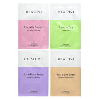 Idealove, Skincare Beauty Sheet Masks, Variety Pack, 4 Beauty Sheet Masks, 0.85 fl oz (25 ml) Each