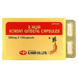 Ilhwa, Cápsulas de Ginseng Coreano, 500 mg, 100 Cápsulas