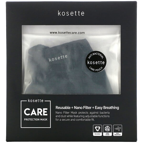 Kosette, Многоразовая защитная маска для лица с нанофильтром, большая, 1 маска