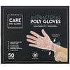 Antibacterial Poly Gloves, Adjustable Fit + Disposable, 50 Gloves