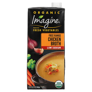 Imagine Soups, бульйон із органічної курки вільного вигулу, з низьким вмістом натрію, 946 мл (32 рідк. унції)