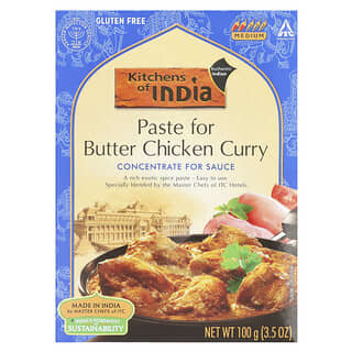 Kitchens of India, Paste For Butter Chicken Curry, Concentrate For Sauce, Butter-Hähnchen-Currypaste, Konzentrat für Saucen, mittelscharf, 100 g (3,5 oz.)
