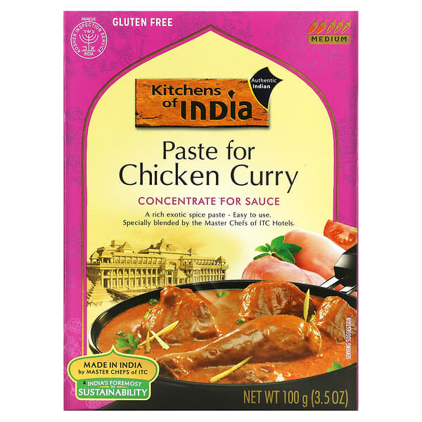 Kitchens of India（キッチンオブインディア）, チキンカレー用ペースト、ソース用に濃縮、中サイズ、3.5オンス（100g）